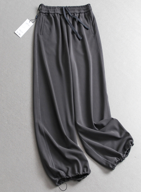 纯色系带松紧腰宽松显瘦抽褶束口直筒裤百搭阔腿裤女裤休闲裤C397