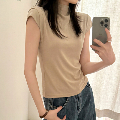 纯欲半高领T恤女夏百搭纯色辣妹