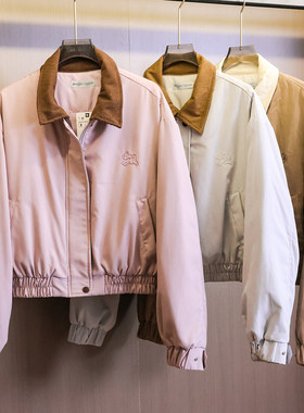 撞色灯芯绒翻领卡通刺绣棉衣棉服