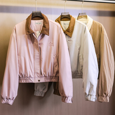 撞色灯芯绒翻领卡通刺绣棉衣棉服