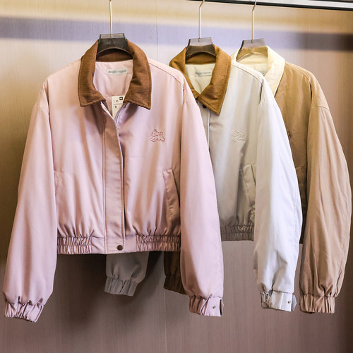 撞色灯芯绒翻领卡通刺绣棉衣棉服