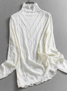 立体浮雕花朵显瘦修身半高领内搭打底2025秋季新款长袖女T恤B535