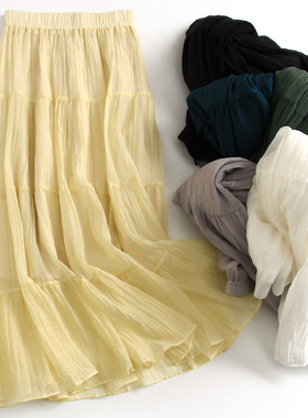 好看巨显瘦松紧腰垂顺有型高腰修身中长裙褶皱女裙半身裙腰裙N931