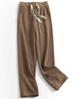 纯色系带松紧腰加绒加厚宽松直筒裤秋冬新款百搭减龄休闲裤女N448