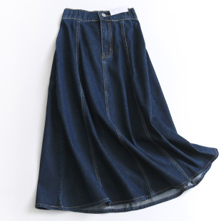 百搭长裙女牛仔半身裙 2022韩版 U553纯色修身 松紧腰A字裙春夏新款