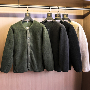 外套Q796 休闲男士 颗粒仿羊羔绒 纯色复古加绒加厚保暖摇粒绒长袖