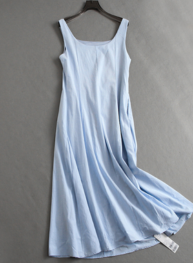 极简风显瘦圆领收腰显瘦大摆背心裙2025夏季新款吊带裙连衣裙K532