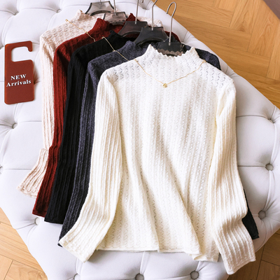 纯色花瓣半高领内搭套头打底衫女