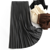 纯色垂感松紧腰显瘦百褶裙优雅气质百搭A字裙长裙女裙半身裙J236