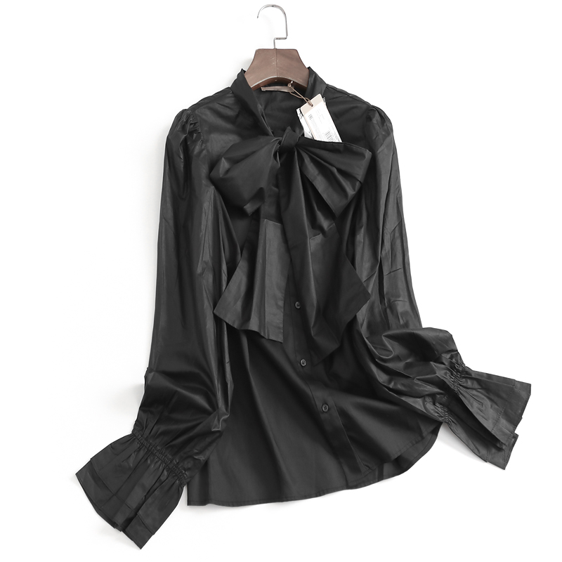 纯色显瘦淑女单排扣长袖女衬衫