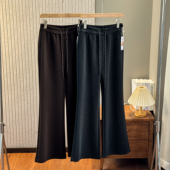 女休闲裤 织法紧密柔软亲肤 真丝醋酸羊绒混纺加厚毛呢微喇裤 Q477