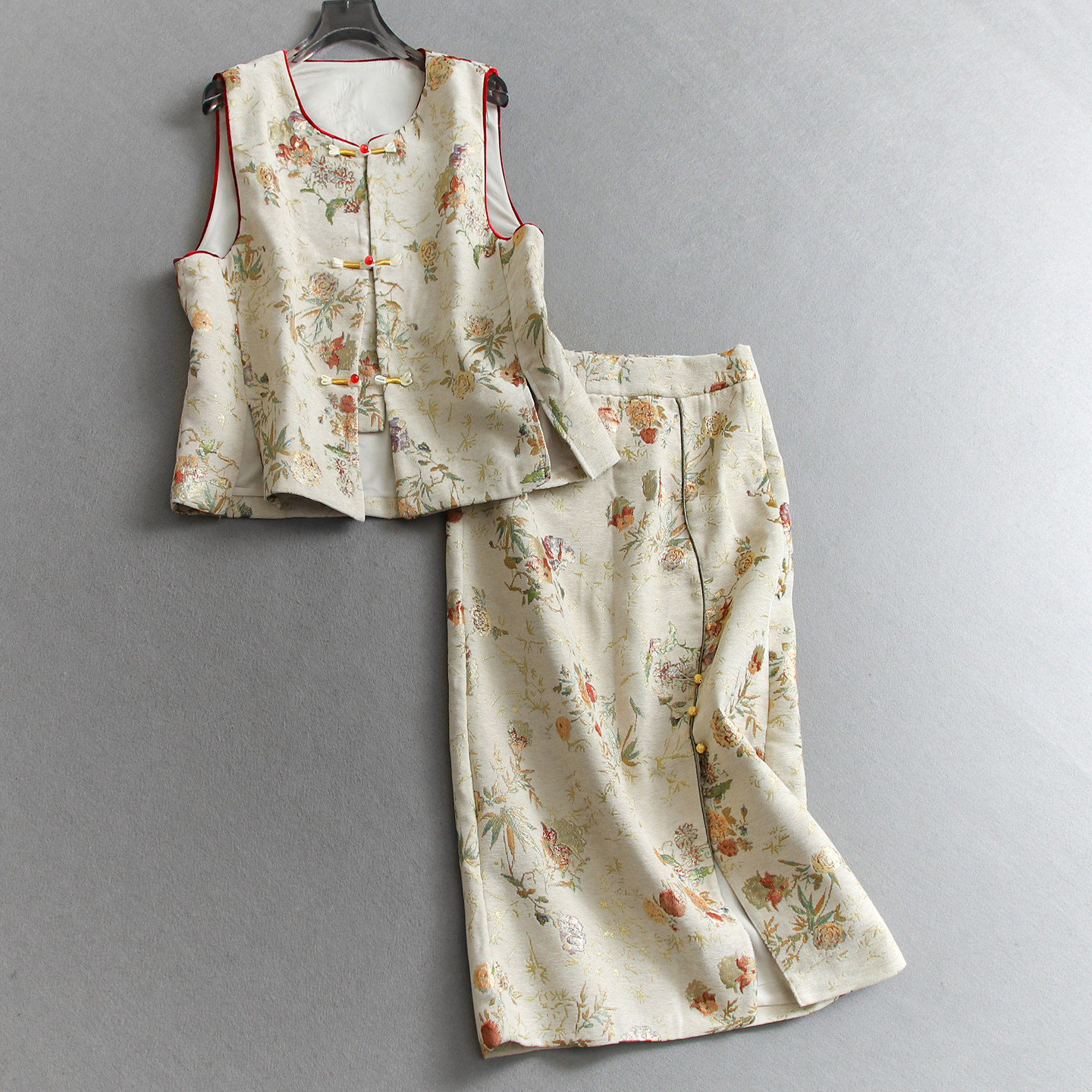 新中式国风盘扣雪尼尔提花无袖马甲外套可配整套半身裙女套装W012,女装/女士精品,时尚套装,淘宝优惠券,粉丝福利购,淘宝优惠卷