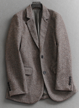 复古毛呢戗驳领斜纹两粒扣中长款西服2026春季新款女西装外套W177