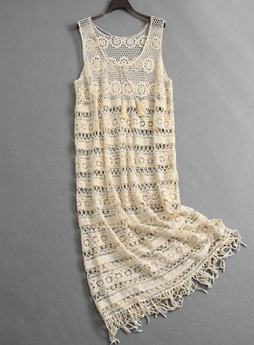 纯色镂空外搭罩衫吊带长裙2025夏季新款无袖背心裙蕾丝连衣裙K553