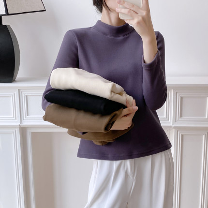 400克加绒加厚蚕丝羊毛半高领打底衫T恤百搭修身显瘦保暖衣女Q041