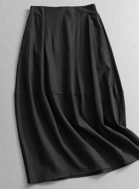 黑色通勤高腰遮肉显瘦花苞西装裙松紧腰中长裙百搭女裙半身裙N861