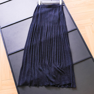 包容多种身材 女半身裙M099 纯色松紧腰显瘦百褶裙气质通勤中长款