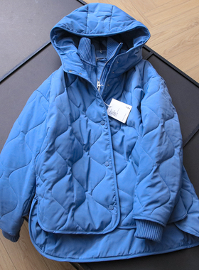 纯色休闲版型绗缝针织拼接假两件2025冬季新款长袖女羽绒棉服B676