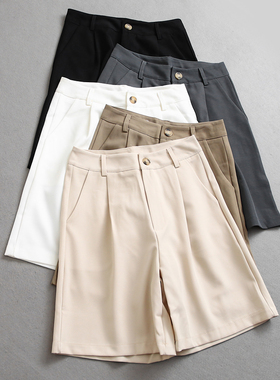 「实穿有型舒适加倍」纯色a字宽松休闲阔腿裤女中裤西装短裤K972