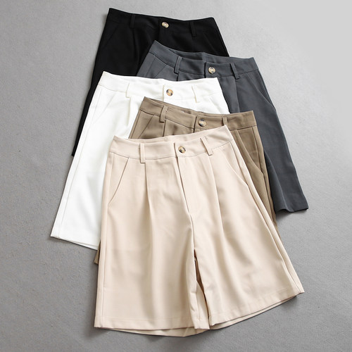 宽松休闲阔腿裤女中裤西装短裤