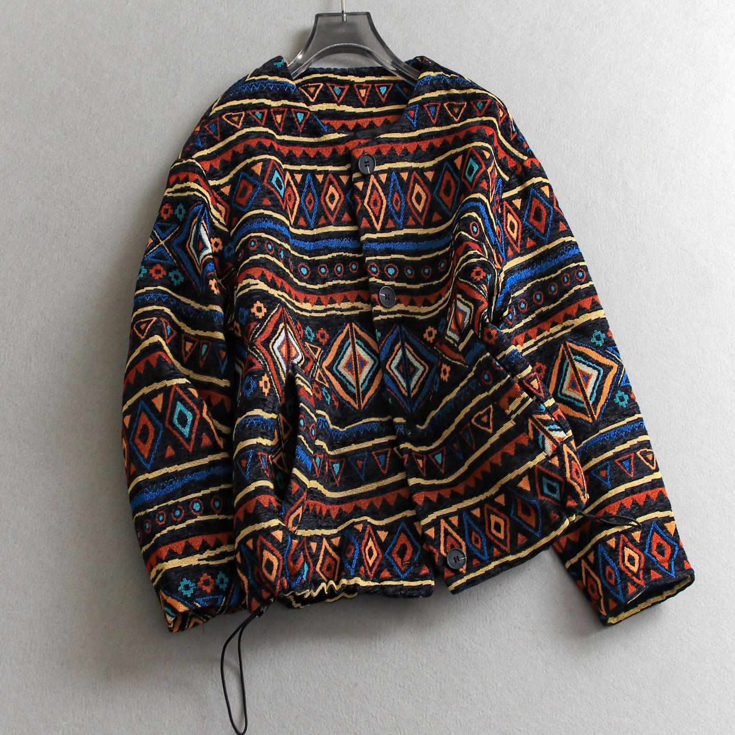 文艺几何图形圆领宽松加厚外套