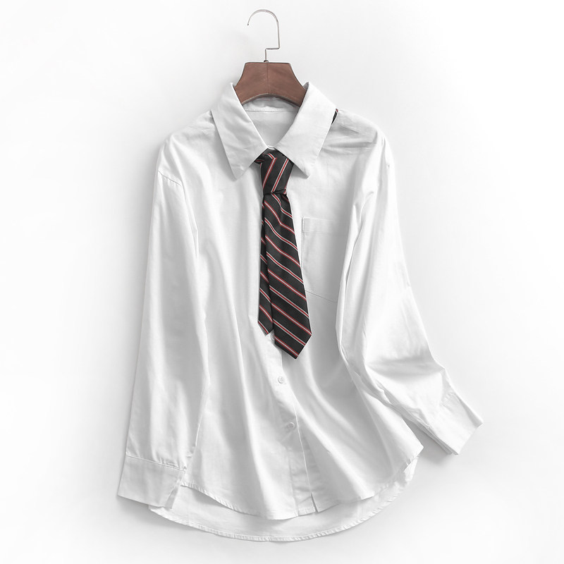 G593纯色系领带白色上衣春季新款2023减龄学院风长袖女装衬衫衬衣,女装/女士精品,衬衫,淘宝优惠券,粉丝福利购,淘宝优惠卷