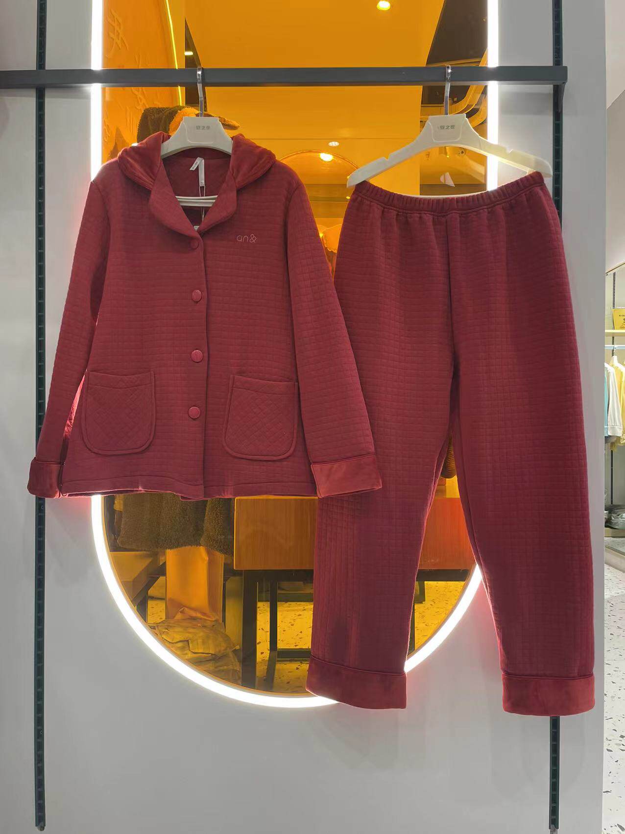 特价安之伴女睡衣秋冬长袖针织夹层加厚保暖薄夹棉家居服女士专柜