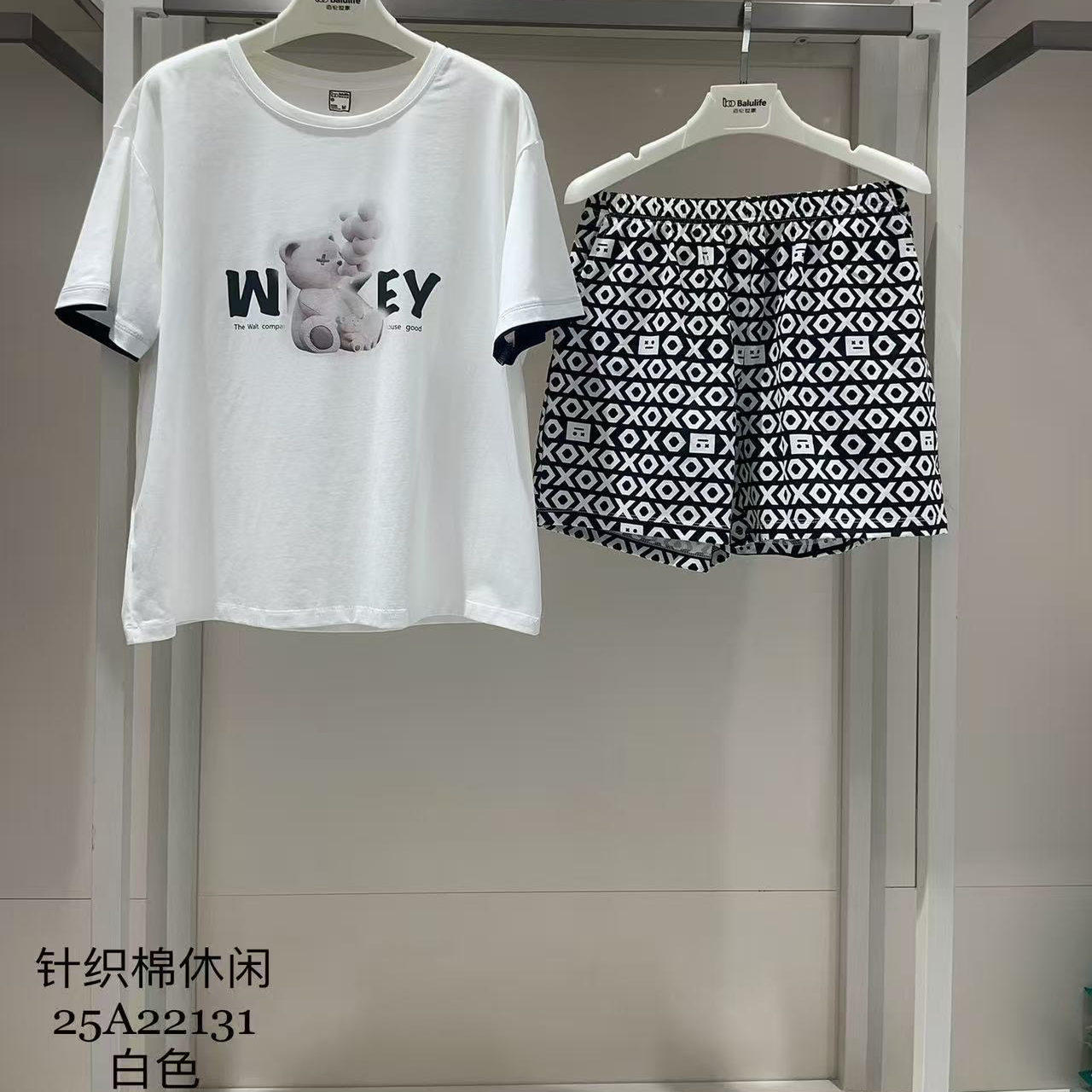 特价清仓佰伦世家针织棉睡衣女夏薄款短袖短裤休闲可外穿家居服图片