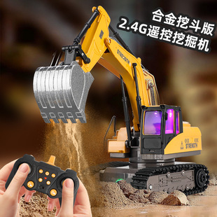 挖机玩具男孩合金可挖土操作台会旋转能冒烟遥控挖掘机工程玩具车