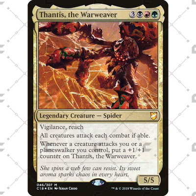 万智牌MTG C18-46引战蜘蛛桑提斯ThantistheWarweaver中英闪