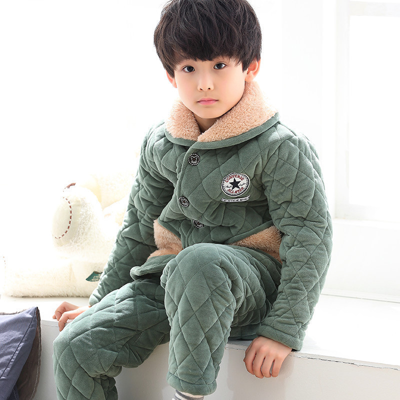 儿童睡衣男童冬季加厚款珊瑚绒夹棉小男孩子中大童保暖家居服套装