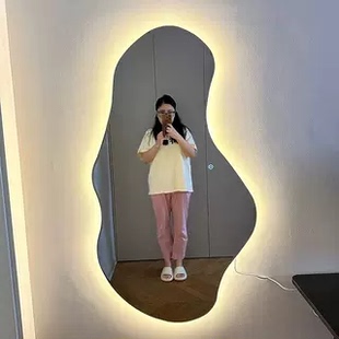 网红超白湖泊异形设计感全身镜挂墙不规则壁挂玄关入户穿衣镜子