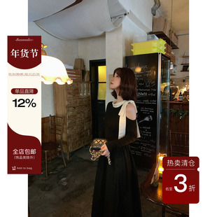 板栗西西【斯慕夜色】秋季法式气质设计感花边领简约高级感连衣裙