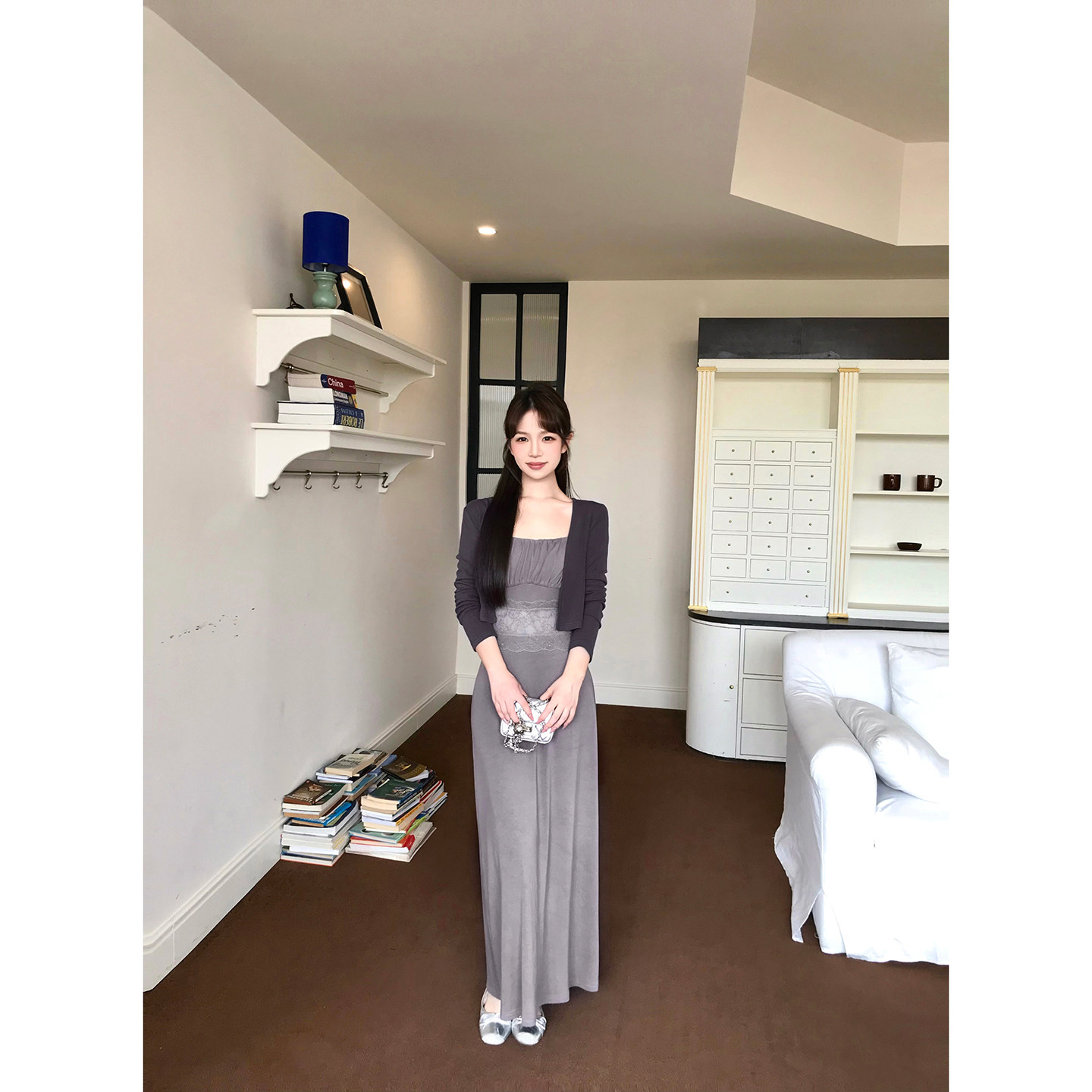 纯欲风紫色蕾丝收腰吊带连衣裙