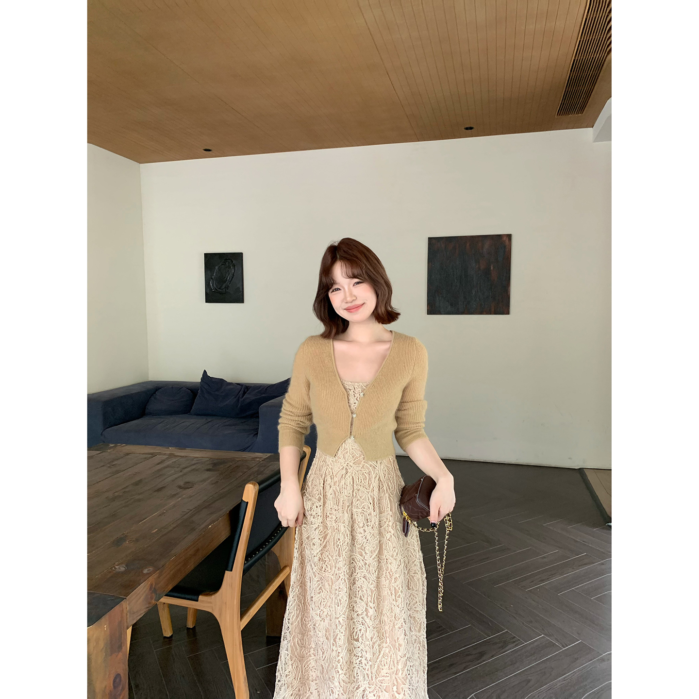 板栗西西【浅枫日落】早秋设计感温柔风法式气质风质感毛织外套