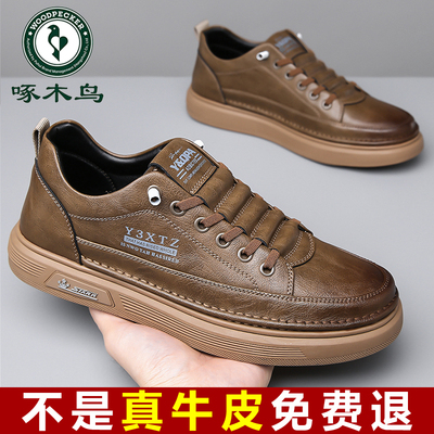 啄木鸟百搭鞋子真皮透气休闲皮鞋