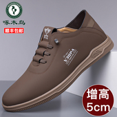 圆头户外真皮增高5cm软底一脚蹬懒人鞋 透气休闲鞋 夏季 啄木鸟男鞋