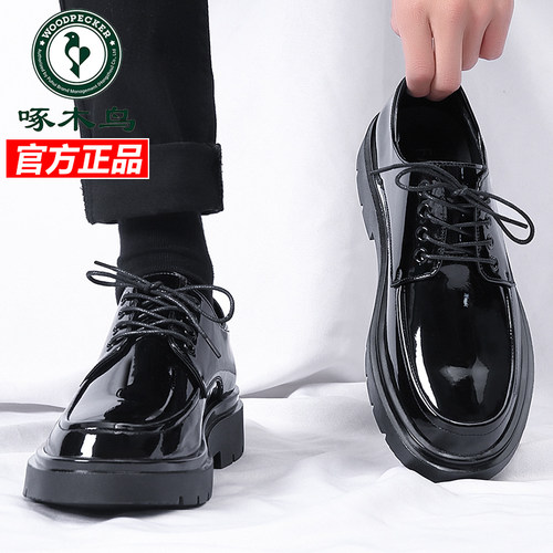 透气真皮新郎结婚鞋啄木鸟高级感