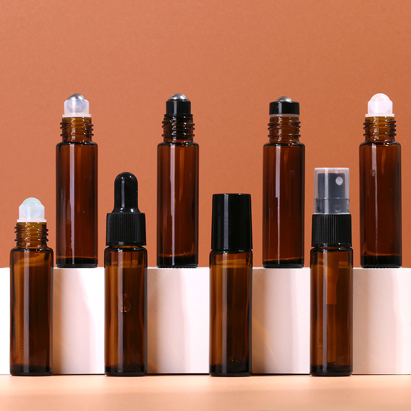 精油10ml滚珠瓶喷雾瓶茶色玻璃分装瓶滴管走珠瓶加厚喷雾盖空瓶
