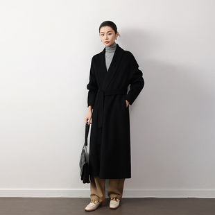 2025秋冬新款宽松黑色双面羊绒大衣外套女大牌长款加厚高级感外套