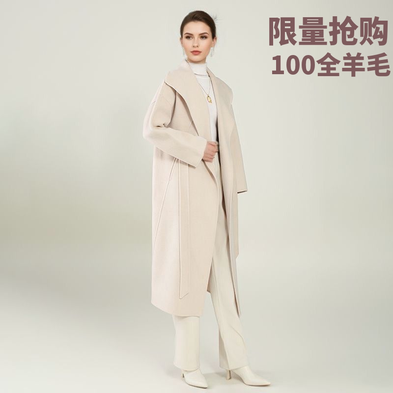 宽松长款过膝羊毛呢子外套大牌