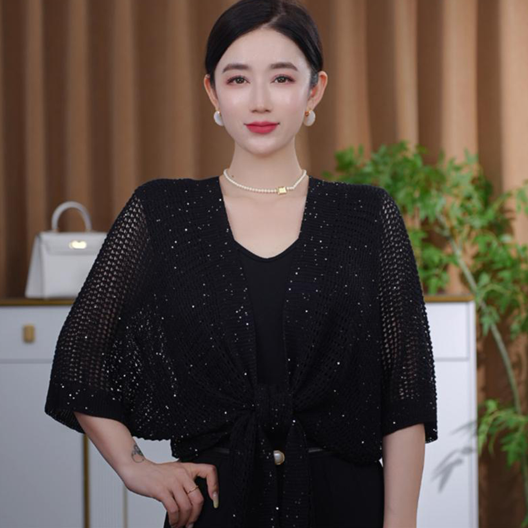 镂空亮片披肩外搭女2025新款夏季空调房护肩时尚洋气宽松防晒开衫