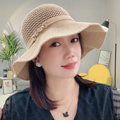 折叠遮阳帽子女夏季 洋气遮脸太阳帽出游大帽檐渔夫帽防晒帽草帽女