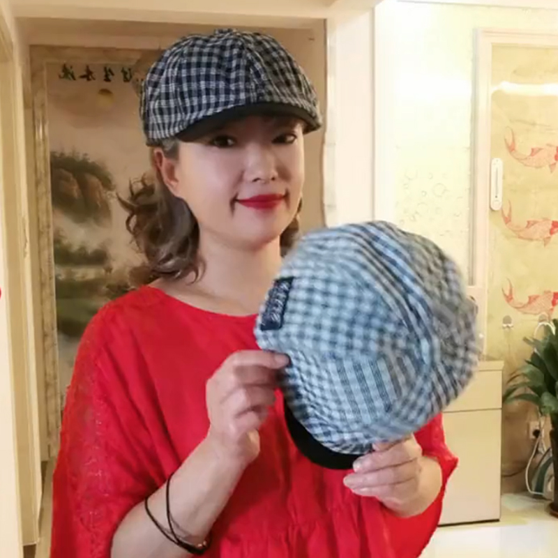 格子复古贝雷帽春夏帽子女新款