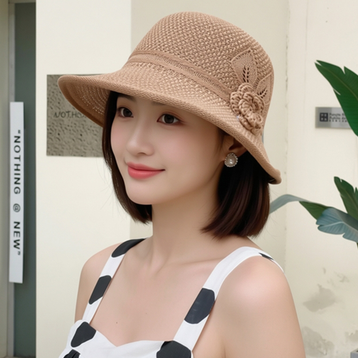 编织草帽防晒遮阳帽2026新款时尚洋气夏季出游可折叠渔夫帽太阳帽