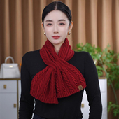 针织麻花围巾女秋冬保暖2025新款 红色时尚 洋气防寒羊毛护颈围脖女