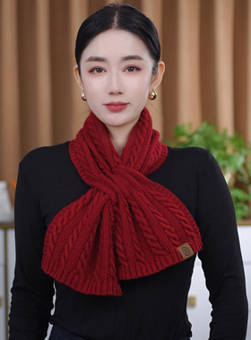 针织麻花围巾女秋冬保暖2025新款红色时尚洋气防寒羊毛护颈围脖女