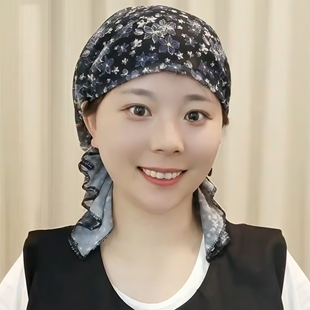 薄款遮白发帽子女头巾帽2025新款高级感夏季时尚洋气飘带包头帽女