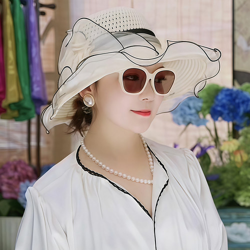 欧根纱花朵遮阳帽帽子女防紫外线时尚洋气2025新款防晒帽太阳帽女