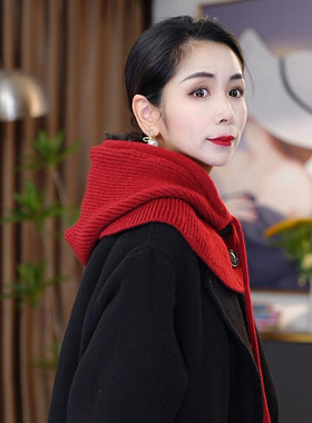 秋冬季帽子围脖一体针织帽拉法帽女包头帽护耳保暖围巾帽套头帽女